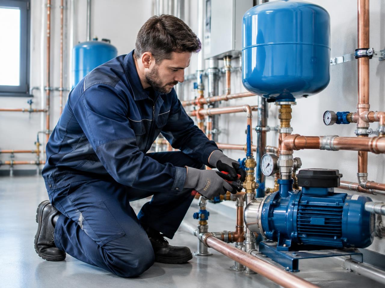 Técnico realizando manutenção em pressurizador
